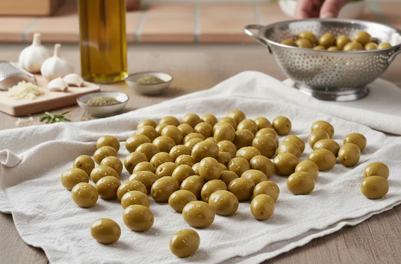 شستشوی زیتون و خشک کردن برای تهیه زیتون گریل شده